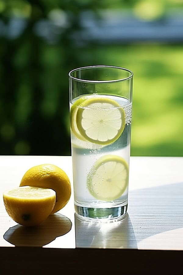 شرائح ليمون وماء على طاولة